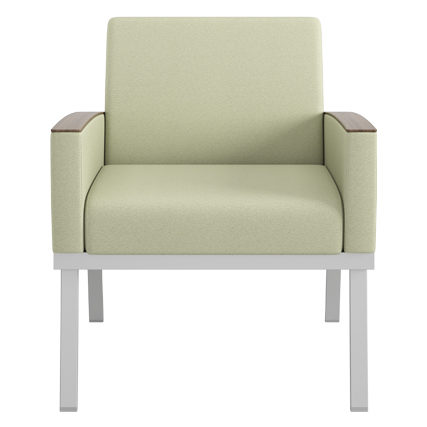Latitude Chair, Fully Upholstered with Metal Frame, Wood Arm Caps