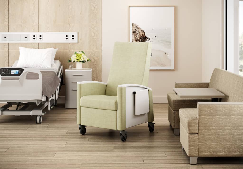 Amari Recliner, shown in patient room with sleepToo(r)