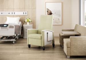 Amari Recliner, shown in patient room with sleepToo(r)